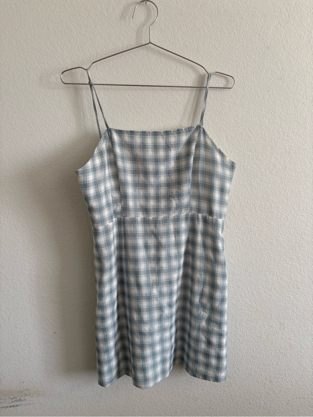 La Hearts Blue Plaid Spaghetti Strap Mini Dress